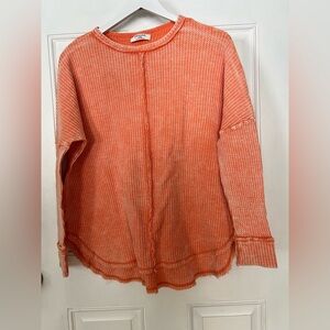 Zenana Outfitters Vibrant Orange Textured Long Sleeve Tee
